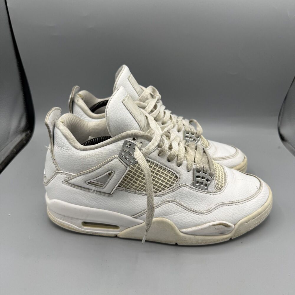 Nike Air Jordan 4 Retro Pure Money White Metallic Silver Basketball Size 9.5